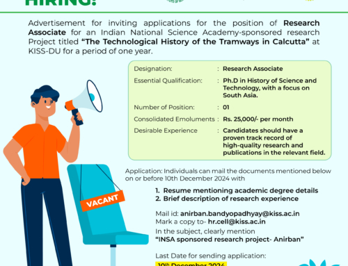 Advertisement for the position of Research Associate for an Indian National Science Academy – Sponsored Research Project